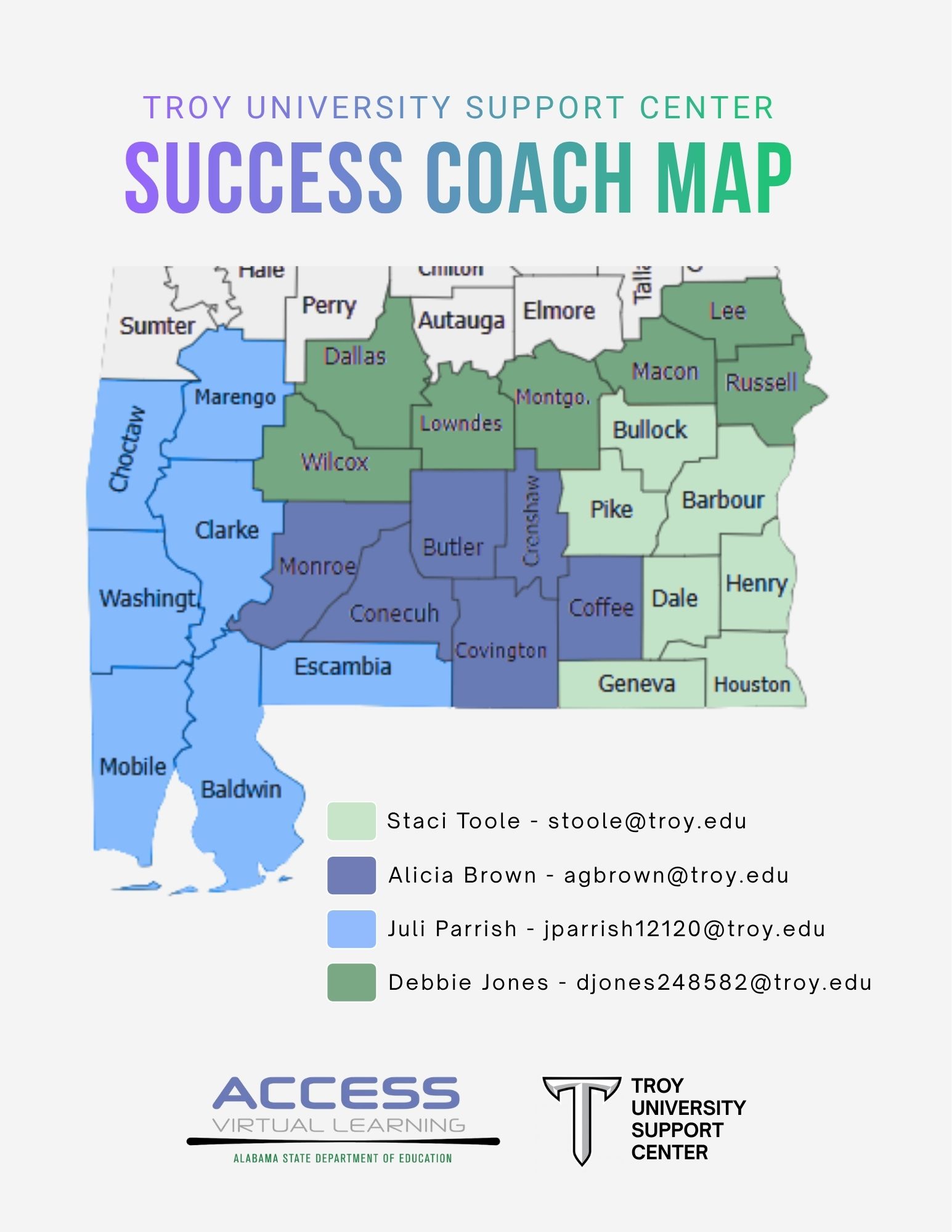 A region map defining success coach areas in the southeast region