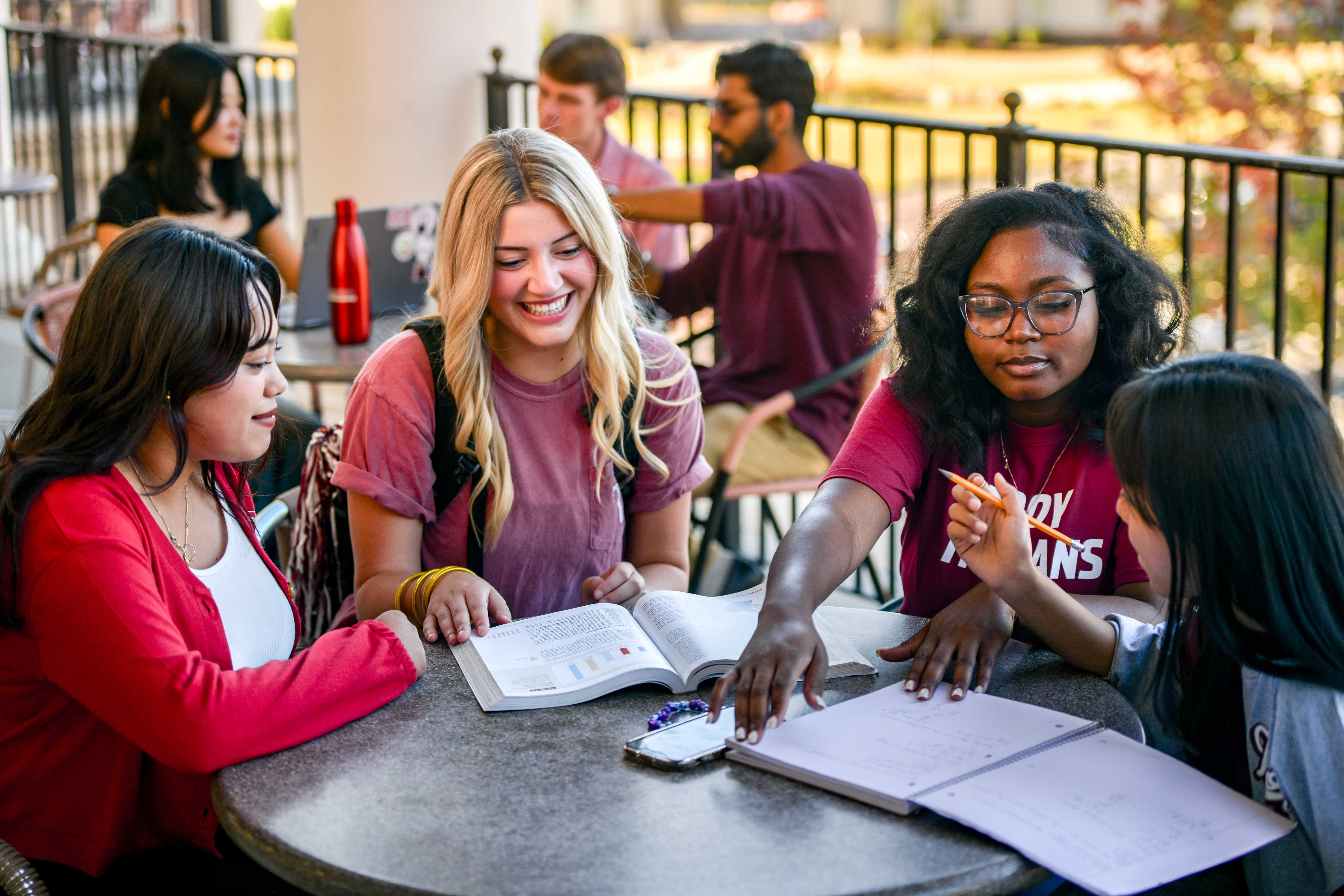 Students working together at the dining hall on TROY's main campus in Troy, AL