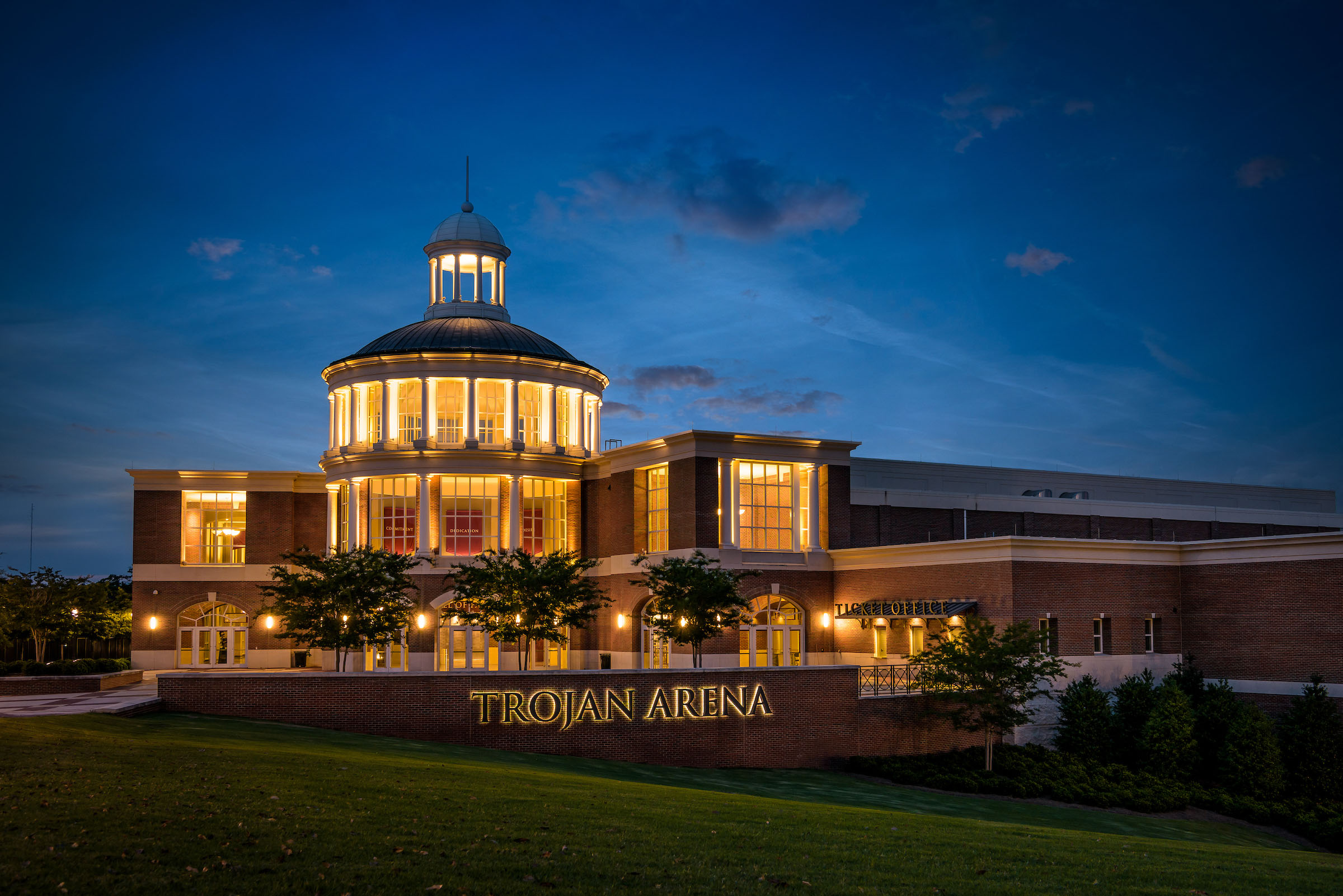 Trojan Arena at night