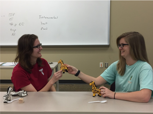 ABA candidates practicing the behavioral technique of discrete trial teaching