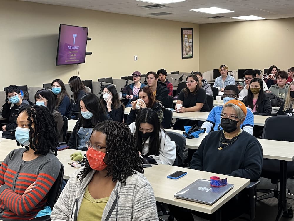 Students listening to Lunar New Year tradition presentation