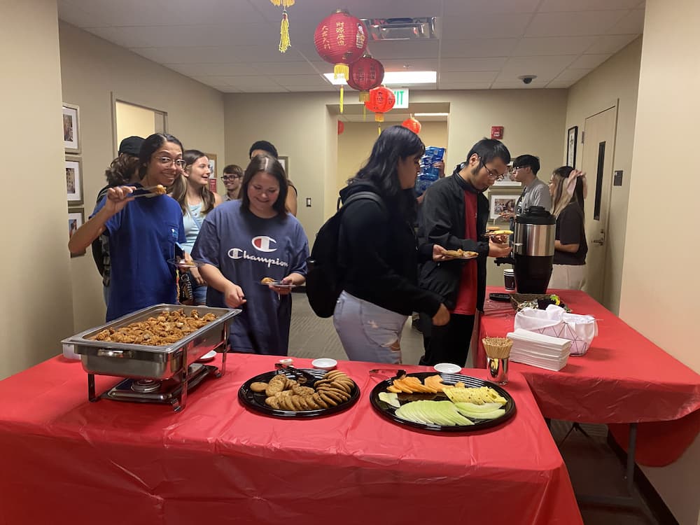 People enjoy dinner