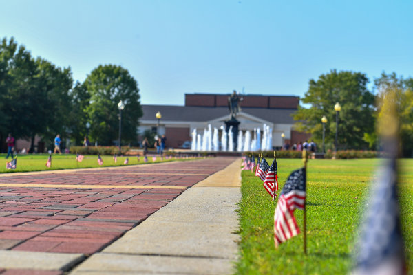 Flags on the Academic Quad in rememberance of 9/11