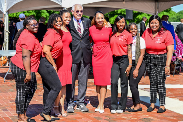 Dr. Jack Hawkins, Jr. poses at the the National Pan-hellenic Council Plaza dedication