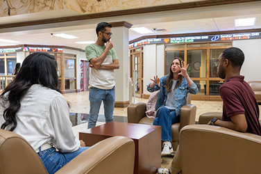 Students inside John Robert Lewis in the seating area