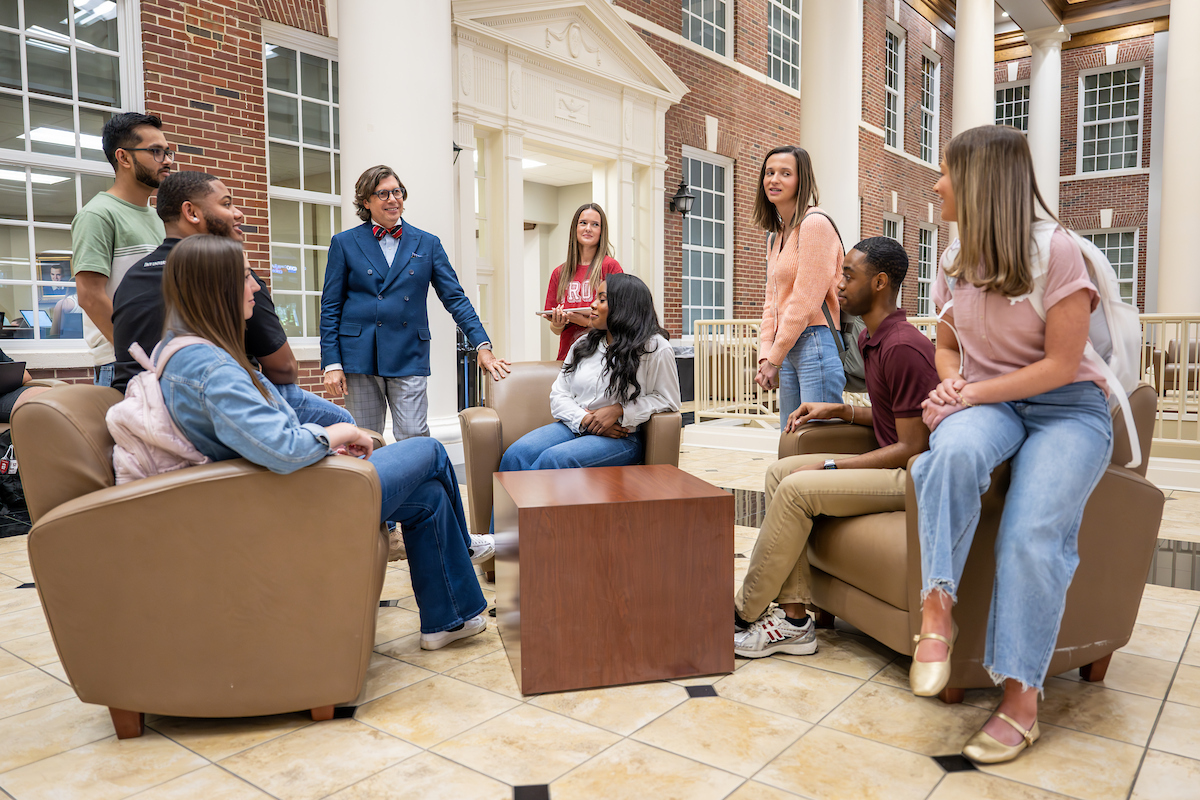 SCOB students in the lobby of John Robert Lewis Hall