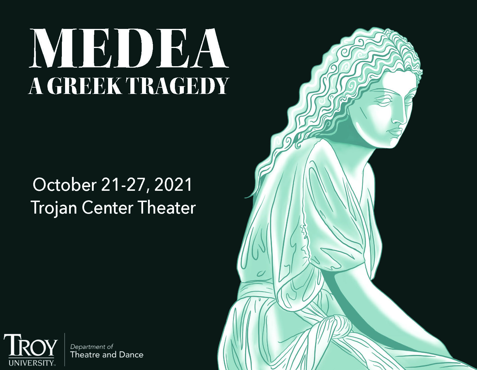 Medea MEDEA A Greek Tragedy with a sculpture-like image of a woman with long flowing hair