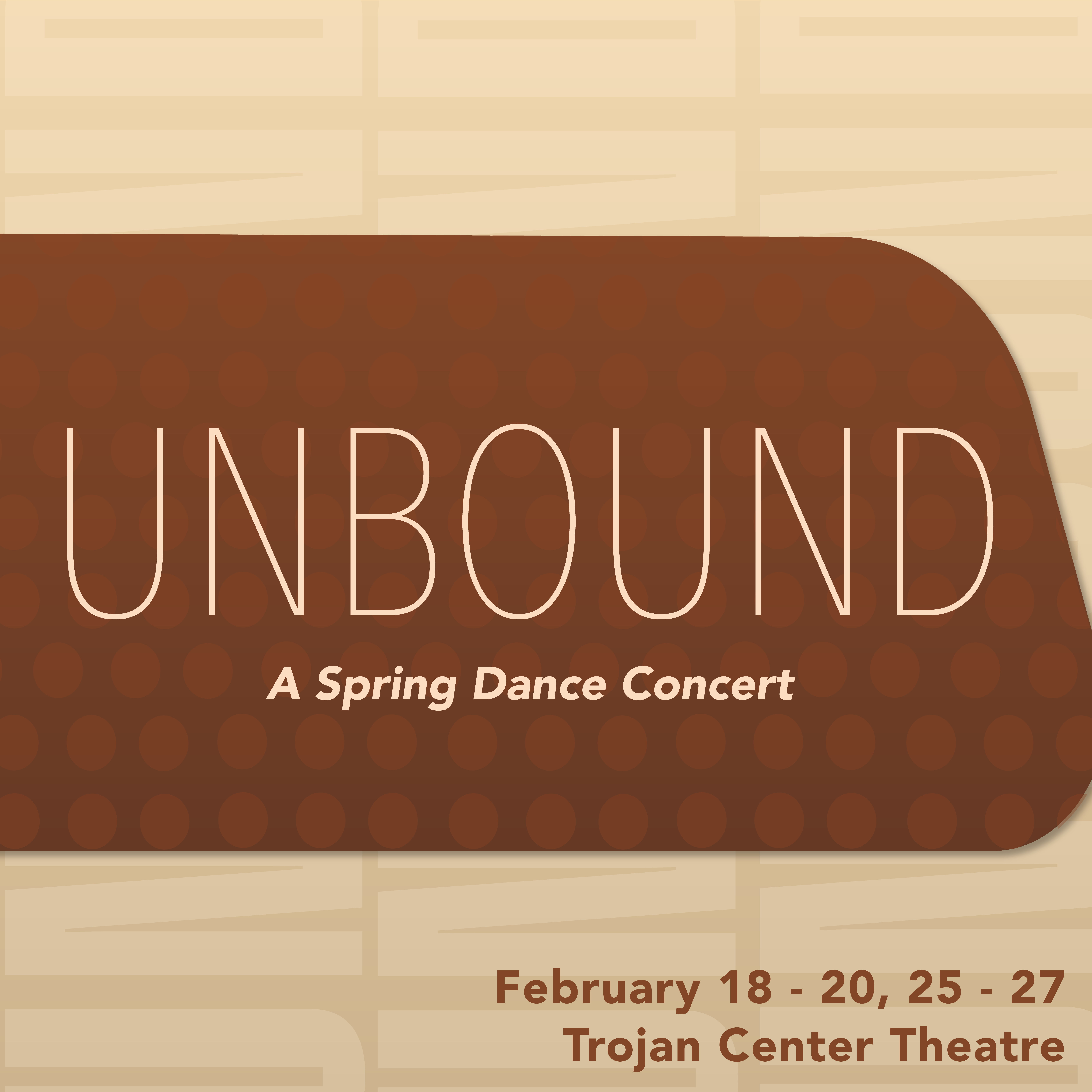 Unbound: A Spring Dance Concert An orange tile with the title Unbound: A Spring Dance Concert