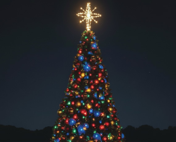 Christmas Tree with colored lights and star topper